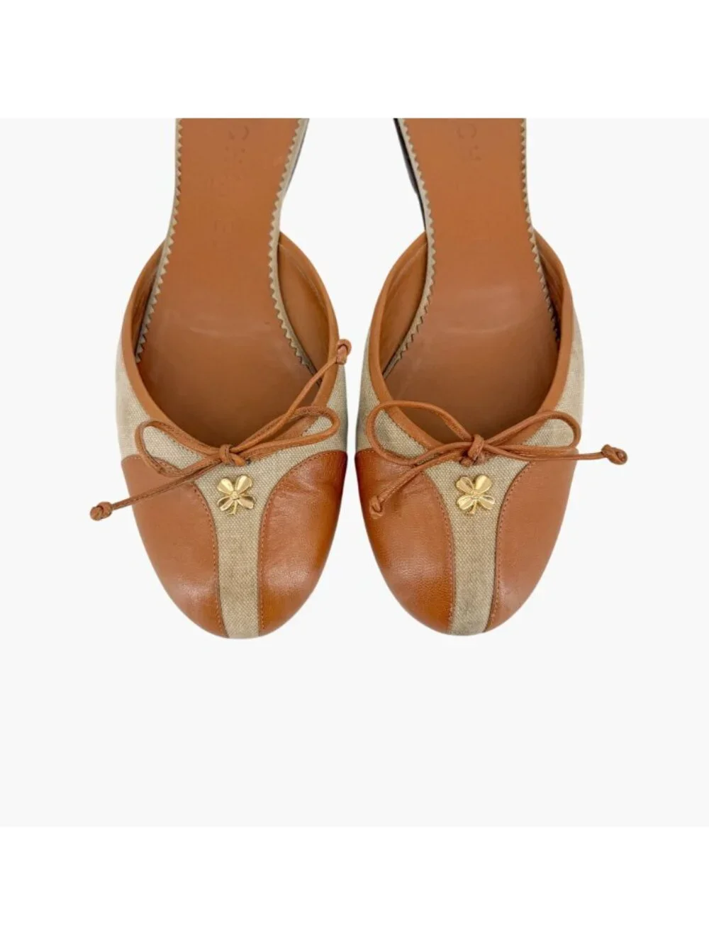 Chanel Vintage CC Clover Mule Flats Brown Beige Size 38.5 US 7.5-8 Ballet